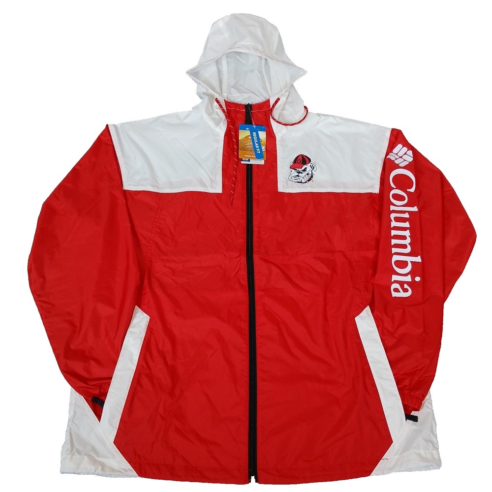 Columbia Georgia Bulldogs Hooded Windbreaker Full Zip Jacket Red White Men's L